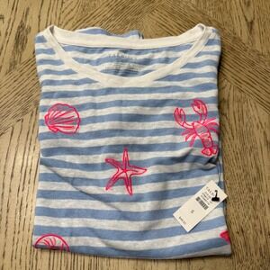 New Talbots Women's Size Small Linen Blend Striped T-Shirt with Sea Life Tee NWT